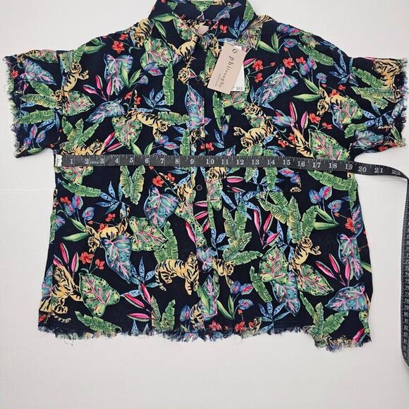 Philosophy Women's Raw Hem Cropped Tropical Button Up Shirt Size Small NWT - Picture 11 of 12